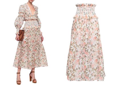 Shirred Floral-Print Linen & Silk-Blend Midi Skirt from Zimmermann