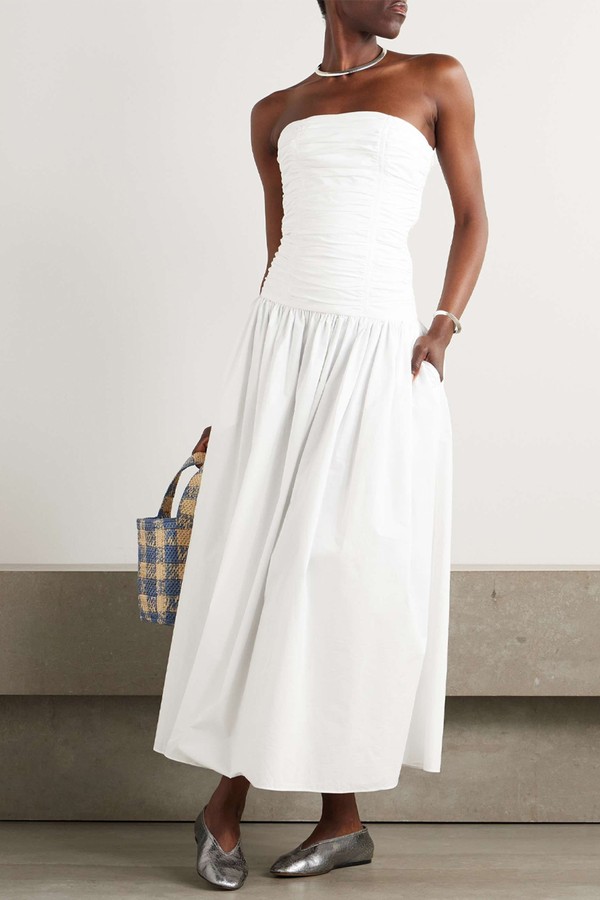 Strapless Organic Cotton-Poplin Maxi Dress from MATTEAU