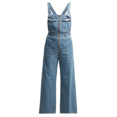 Washed Denim Wide-Leg Cropped Dungarees from SEA