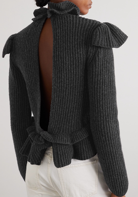 Open-Back Ruffled Ribbed Wool-Blend Sweater from Ganni