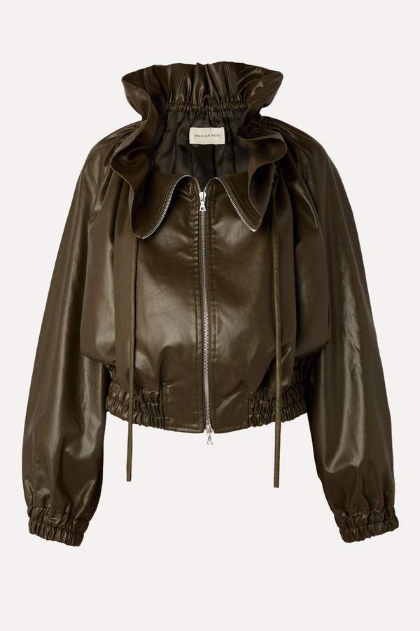 Cropped Ruffled Faux Leather Bomber Jacket from Dries Van Noten