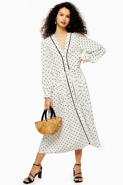 Spot Trim Smock Dress