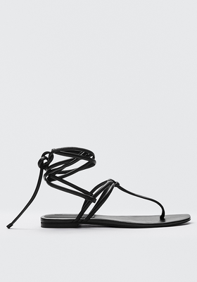 Tied Leather Flat Sandals  from Massimo Dutti 