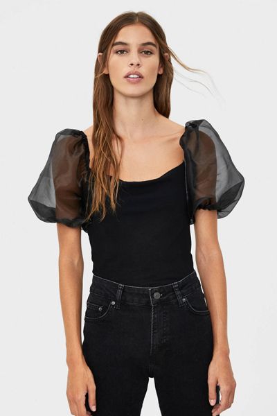 Organza Puff Sleeve T-Shirt from Bershka