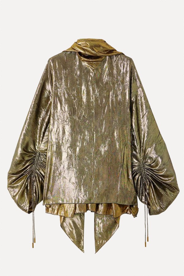 Scarf-Detailed Gathered Lamé Blouse from Lanvin