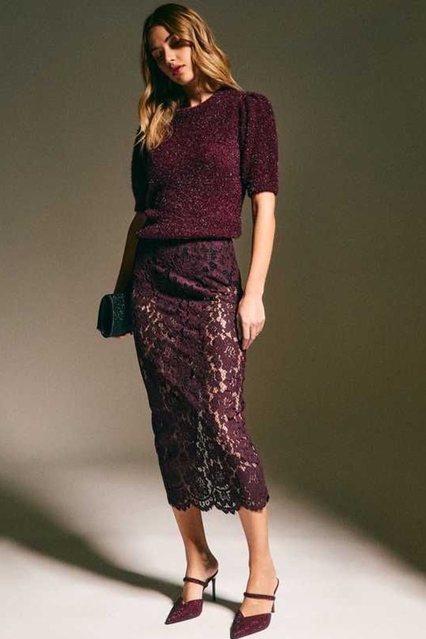 Sheer Lace Midi Skirt