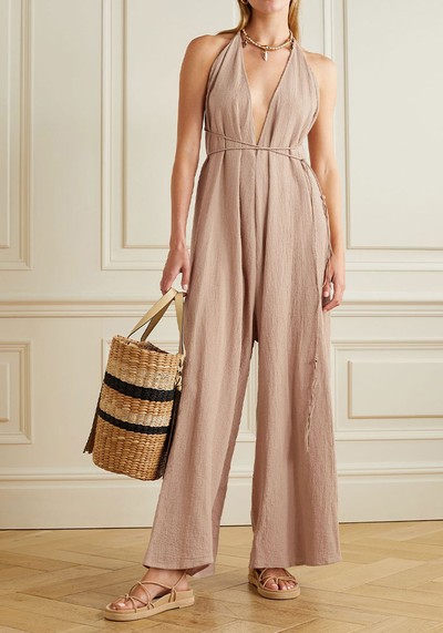 Pakkun Open-Back Leather Trimmed Jumpsuit