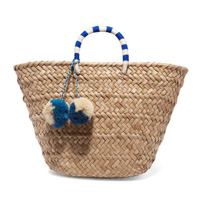 St Tropez Pompom-Embellished Woven Seagrass Tote from Kayu