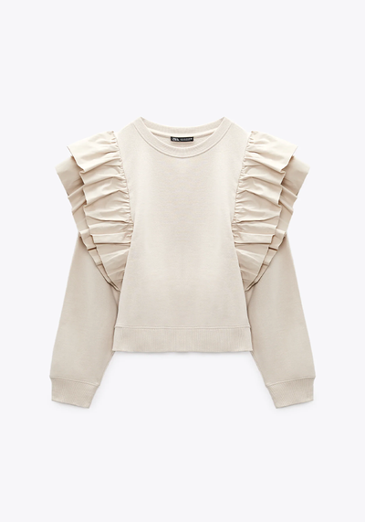 Contrast Ruffled Sweatshirt