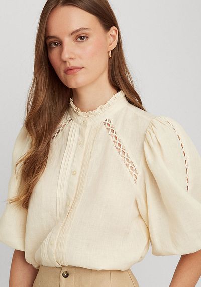 Linen Puff-Sleeve Blouse