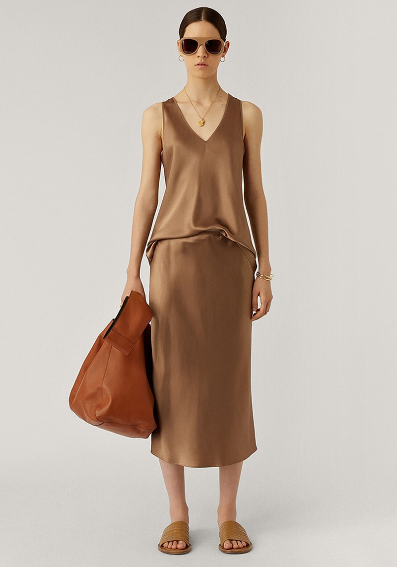 Isaak Silk-Satin Midi Skirt from Joseph