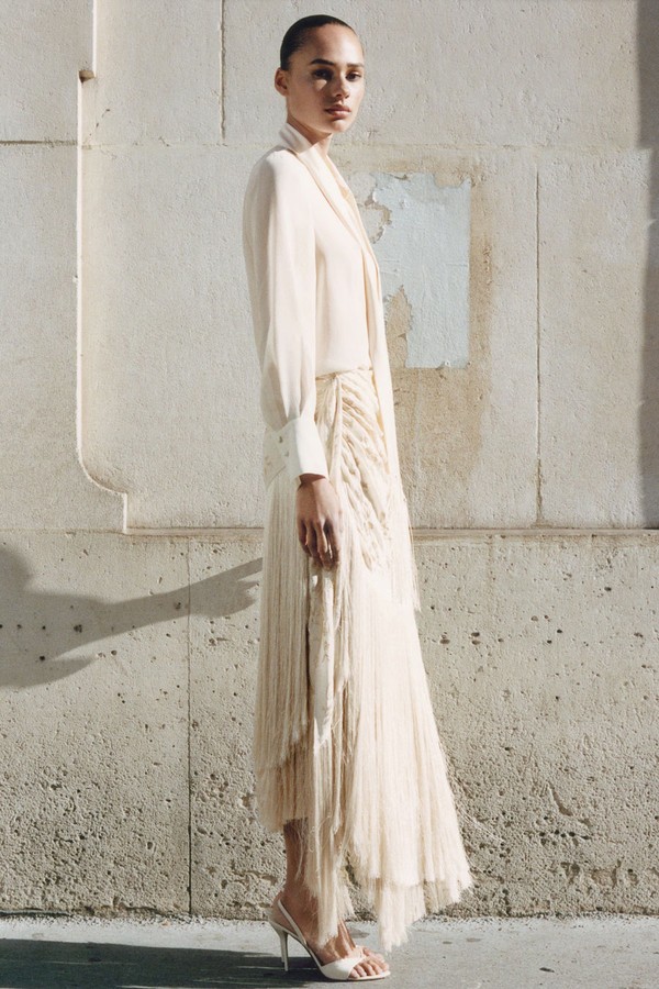 Pareo-Style Skirt With Embroidered Fringe