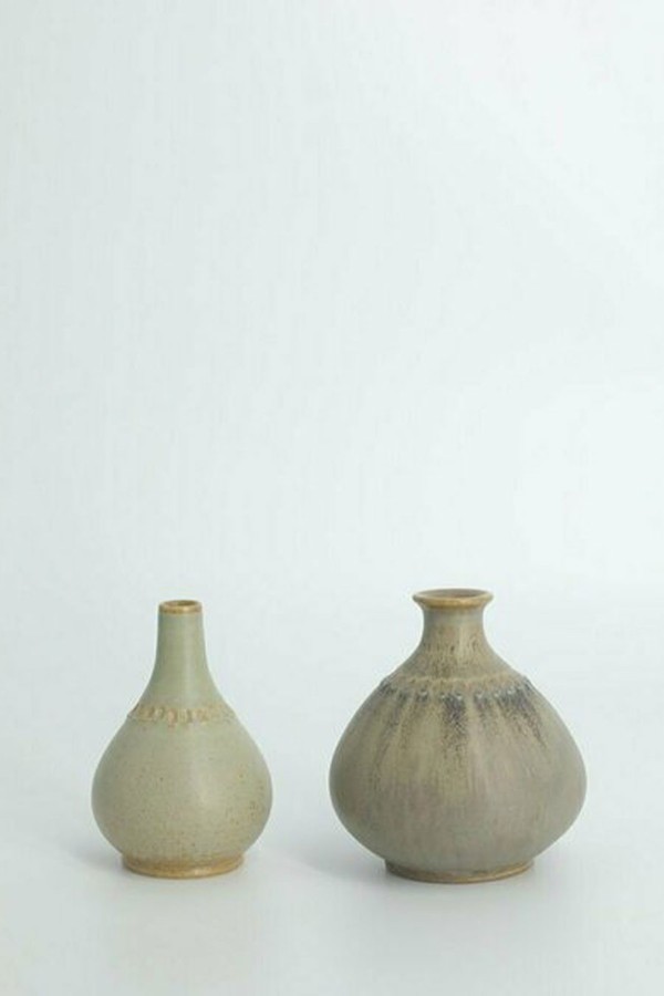 Small Mid-Century Scandinavian Modern Collectible Stoneware Vases from Gunnar Borg
