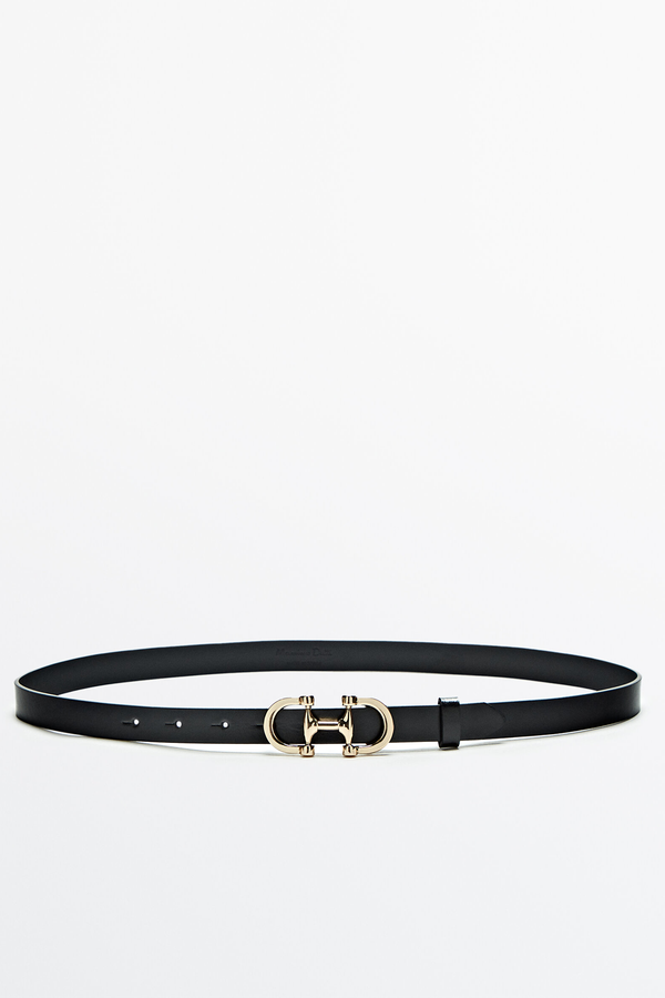 Black Leather Belt With Double Buckle from Massimo Dutti