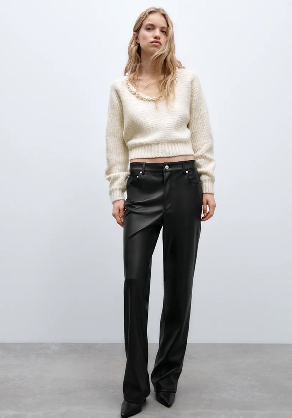White Jumper With Pearls from Zara