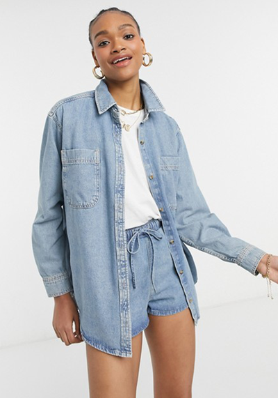 Denim Slouchy Shirt In Midwash from Asos Design