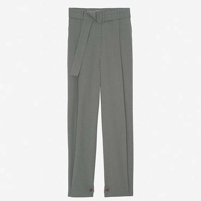 Elvira Belted High-Rise Tapered Crepe Trousers from Frankie Shop