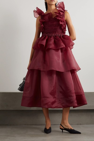 Asra Ruffled Tiered Organza Midi Dress from Aje