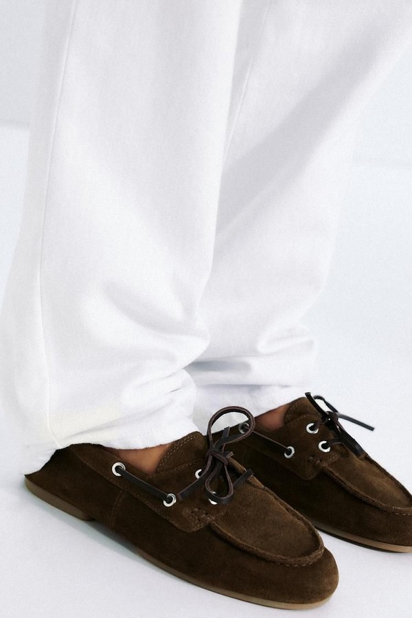 Split Suede Topstitched Loafers