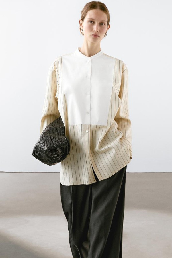 Cotton Blend Striped Chest Shirt from Massimo Dutti