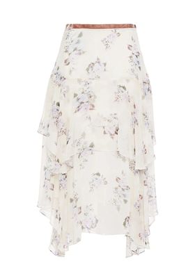 Alex Asymmetric Floral-Print Silk-Georgette Midi Skirt