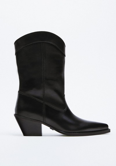 Leather Cowboy Heeled Ankle Boots from Zara