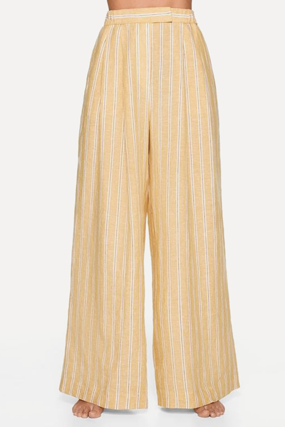 Tailored-Fit 100% Linen Striped Trousers from Oysho