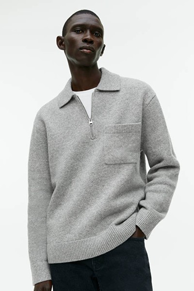 Knitted Wool Zip Polo Shirt from ARKET 