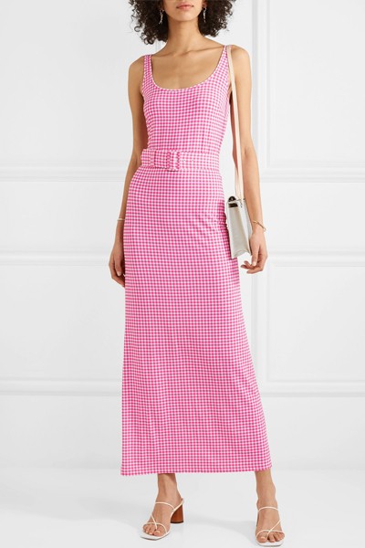 Monica Belted Gingham Stretch-Jersey Midi Dress