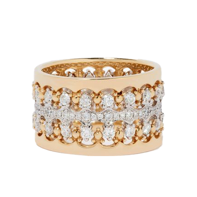 Crown Double Diamond Ring Stack In 18ct Mixed Golds