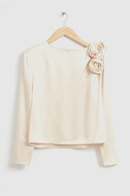Rose Appliqué Ruched '80s Blouse from & Other Stories
