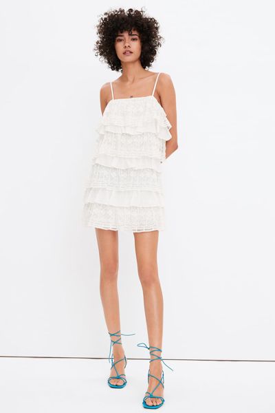Embroided Dress with Ruffles