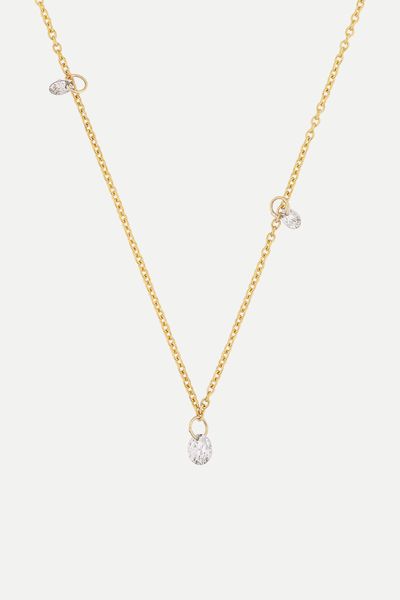 Solid White Gold Celestial Drilled Diamond Cluster Necklace