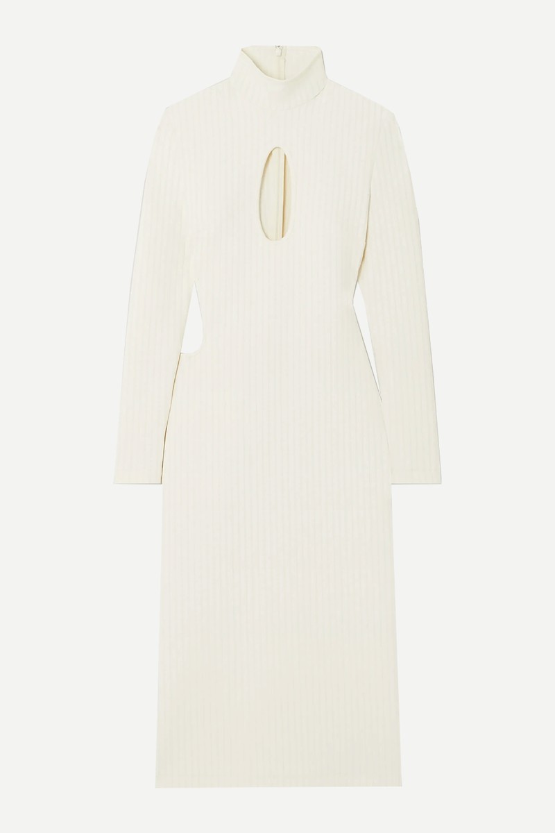 Cutout Ribbed Stretch-Knit Midi Turtleneck Dress from Halpern