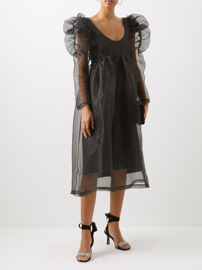 Chiara Puff-Sleeve Silk Blend Midi Dress from Kika Vargas