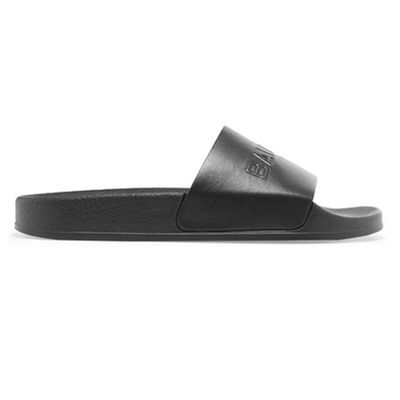 Calypso Logo-Embossed Leather Slides from Balmain