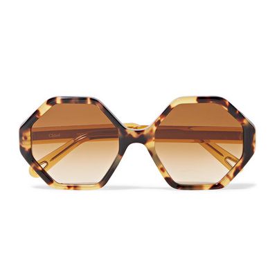 Willow Hexagon-Frame Tortoisehell Acetate Sunglasses from Chloe