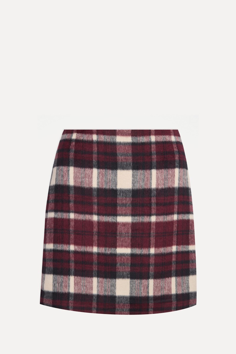 Checked Pattern Brushed Fabric Mini Skirt