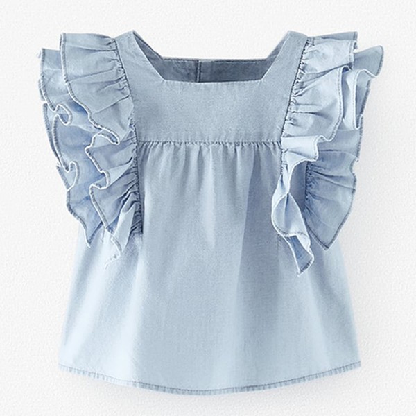 Chambray Shirt With Ruffles