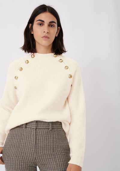 High Neck Ribbed Sweater With Buttons from Maje