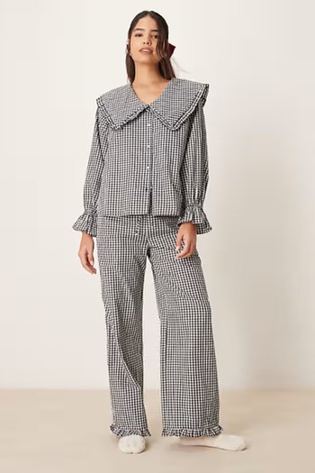 Oversized Collar Shirt & Frill Hem Trouser Pyjama Co-Ord from ASOS DESIGN