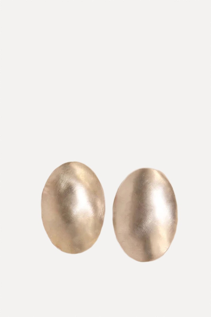 Lunar 01 Matt Silver Oval Dome Earrings from Aurum + Grey