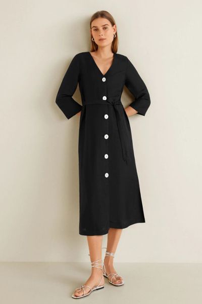 Buttoned Linen-Blend Dress