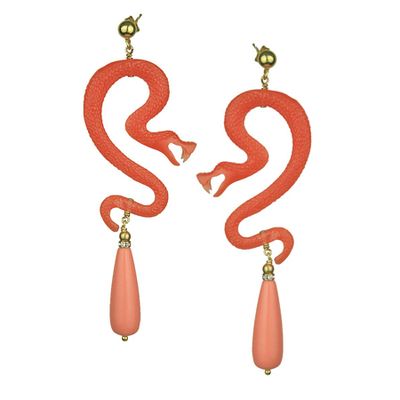 Nuwa White Resin Snake & Coral Drops Earrings from Katerina Psoma