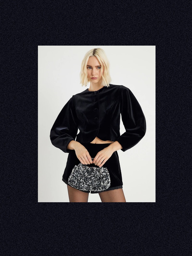  Banana Sleeve Velvet Jacket from River Island