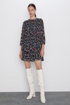 Printed Dress With Pleated Skirt from Zara
