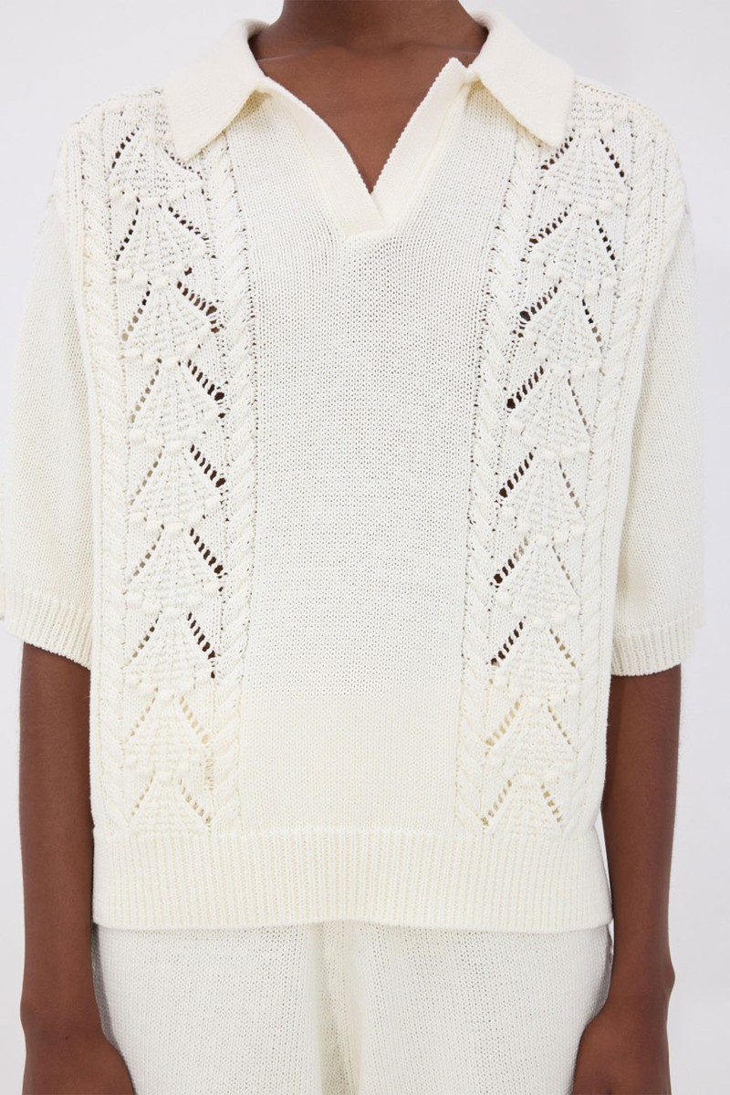 Cotton Crochet Kina Polo Sweater from Loulou de Saison