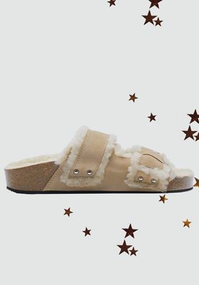 Faux Shearling Flat Leather Sandals from Zara