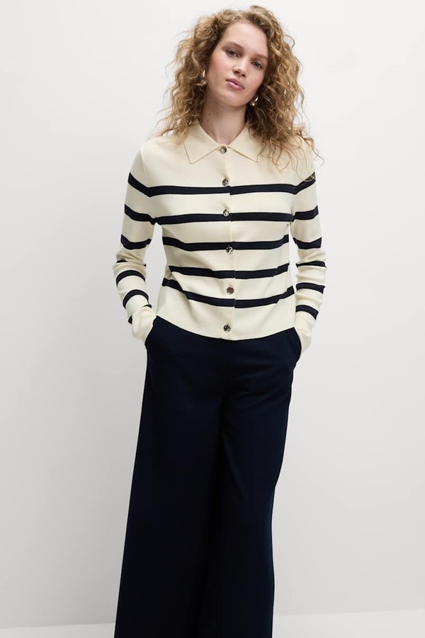 Striped Knitted Collared Button Front Cardigan