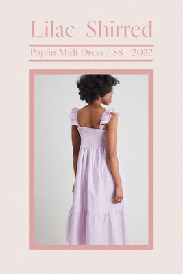 Lilac Shirred Poplin Midi Dress
